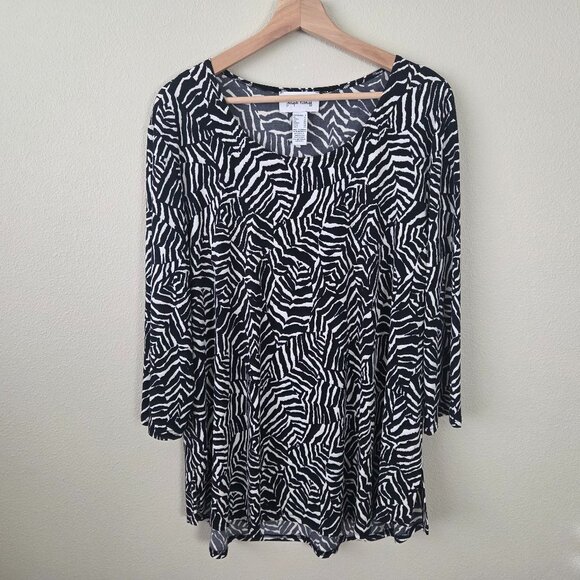 Joseph Ribkoff Stretch Slinky Knit Top Plus Size 18 Black White Abstract Print - Picture 2 of 8